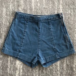 High Waisted Side Zip Stretch Denim Shorts